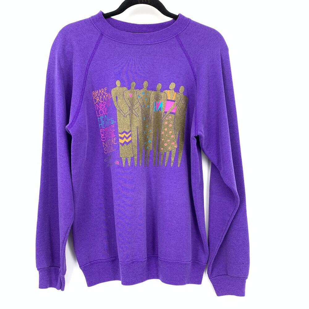 Vintage Laurel Burch Crew Neck Pullover Graphic Sweatshirt Size Large Purple